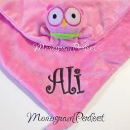 Personalized Pink Owl Lovie Security Blanket - Great Baby Shower Gift - thumbnail 2