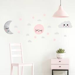 Pink Moon, Stars & Clouds Wall Decals Kids Nursery Decor - thumbnail 2