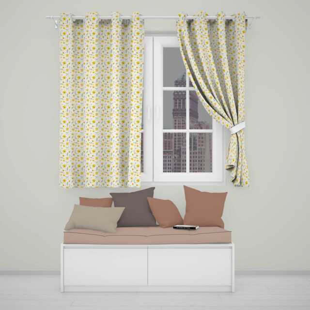 Soft Yellow Wildflower Botanical Seamless Pattern Light Spring Design Readymade Eyelet Ring Top Thermal 100% Blackout Curtains - image 1