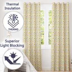 Soft Yellow Wildflower Botanical Seamless Pattern Light Spring Design Readymade Eyelet Ring Top Thermal 100% Blackout Curtains - thumbnail 3