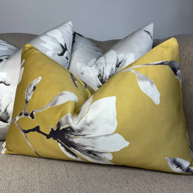 Magnolia Floral Cushion Cover, Lotus By Harlequin Fabric, Ochre Cushion Cover, Cotton Satin, Handmade in Uk, Sofa Bed Decor - image 1