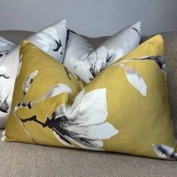 Magnolia Floral Cushion Cover, Lotus By Harlequin Fabric, Ochre Cushion Cover, Cotton Satin, Handmade in Uk, Sofa Bed Decor - thumbnail 1