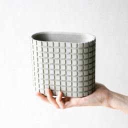 Architectural Concrete Desk Organizer - Grey Concrete Desk Accessory Set Large Stationary Holder Minimalist Gift - thumbnail 2