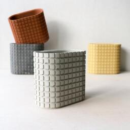 Architectural Concrete Desk Organizer - Grey Concrete Desk Accessory Set Large Stationary Holder Minimalist Gift - thumbnail 4