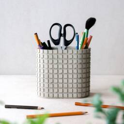 Architectural Concrete Desk Organizer - Grey Concrete Desk Accessory Set Large Stationary Holder Minimalist Gift - thumbnail 1