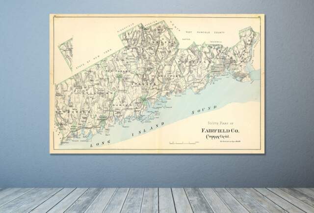 Antique Fairfield County Connecticut Map Print Photo Paper, Matte, Or Canvas - image 1