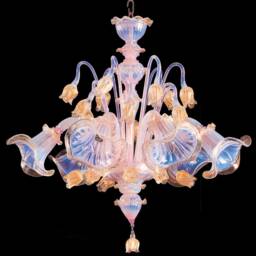 Murano Chandelier Renier 6 Lights Opaline & 24K Gold Italian Lighting - thumbnail 2