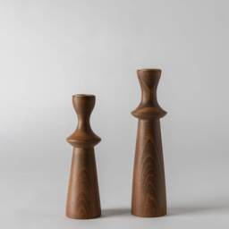 Candlesticks Ithaca Brown - Set Of 2 Wooden Candlestick Holder Wood Pillar Candle Holders Modern Holders - thumbnail 2