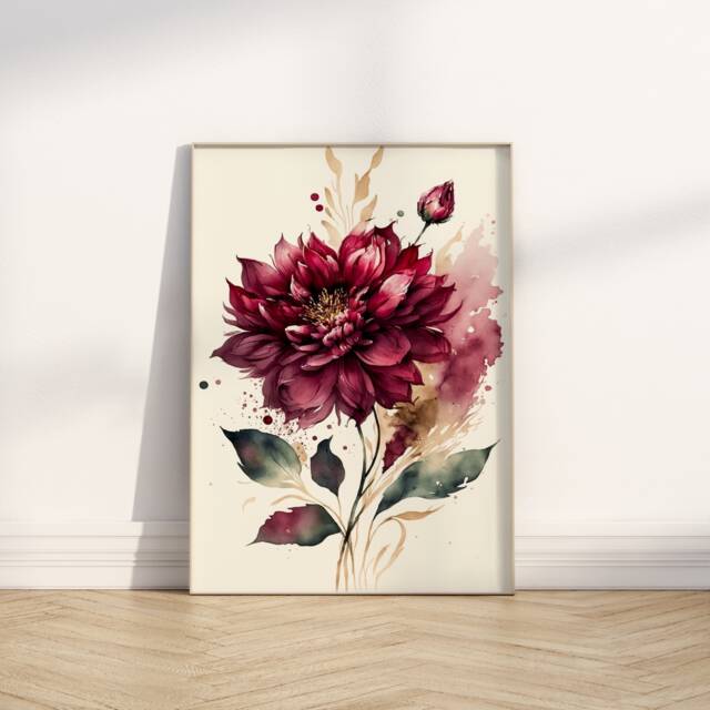 Burgundy Rose Art Print Abstract Floral Watercolor Painting - image 1
