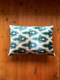 Green Velvet Ikat Pillow Cover Handwoven Silk Lumbar Cushion