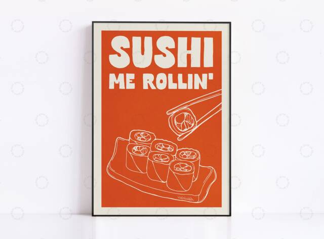 Vintage Sushi Poster Retro Japanese Food Kitchen Art Print - image 1