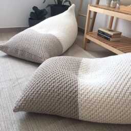 Knitted Bean Bag Chair, Eco Cotton Lounge Floor Seating Pillow, Neutral Scandinavian Furniture