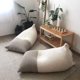 Knitted Bean Bag Chair, Eco Cotton Lounge Floor Seating Pillow, Neutral Scandinavian Furniture - thumbnail 2