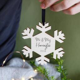 Mr & Mrs Photograph Christmas Snowflake Hanging Decoration - Wedding Photo Bauble First - thumbnail 3