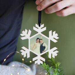 Mr & Mrs Photograph Christmas Snowflake Hanging Decoration - Wedding Photo Bauble First - thumbnail 2