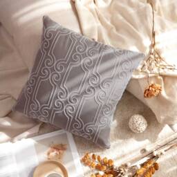 Gray Pillow, Throw Pillow Cover, Decorative Cushion Pillowcase, Accent Cotton Pillow, White Embroidery - thumbnail 3