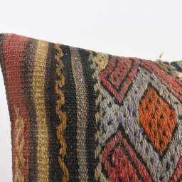 Vintage Turkish Kilim Pillow Cover Handwoven Wool Cushion - 16x16 - thumbnail 3