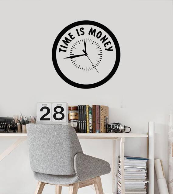 Time Is Money Vinyl Wall Decal Clock Office Space Decoration Art Stickers Mural - #2760Di - image 1