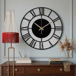 Modern Metal Wall Clock, Silent Roman Numeral Clock, Farmhouse Decor, Valentines Gift, Home Decor, Custom Clock, Black Clock - thumbnail 3