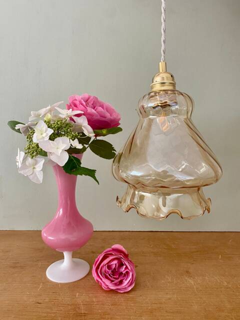 Vintage Amber Glass Globe Pendant Light - image 1