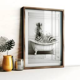 Zebra Bathroom Print - Animal Bathtub Poster - Bath Room Wall Art Vintage Watercolour Kids Animals Artwork - thumbnail 3