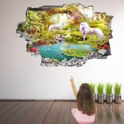 Unicorn Enchanted Forest Fantasy Wall Sticker Mural Decal Print Art Kids Girls Bedroom Decor Az20 - thumbnail 2