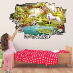 Unicorn Enchanted Forest Fantasy Wall Sticker Mural Decal Print Art Kids Girls Bedroom Decor Az20 - thumbnail 1