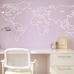 Outlined World Map Decal With Continents Vinyl Wall Sticker Decals Home Decor Wall Stick On Art By - Map Sd 090 - thumbnail 2