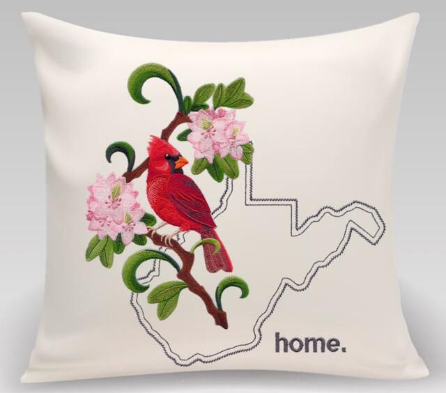 West Virginia Cardinal & Rhododendron Medley. Embroidered With Feather Insert - image 1