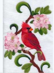 West Virginia Cardinal & Rhododendron Medley. Embroidered With Feather Insert - thumbnail 2