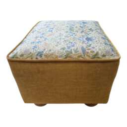 William Morris Strawberry Thief Footstool Gold Fabric & Velvet Base - thumbnail 3