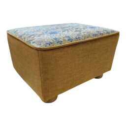 William Morris Strawberry Thief Footstool Gold Fabric & Velvet Base