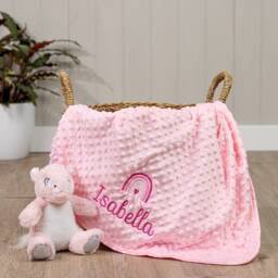 Personalised Baby Rainbow Swaddle Wrap, Blue Pink Grey White Or Coffee, Boy Girl, Custom Embroidered - thumbnail 3