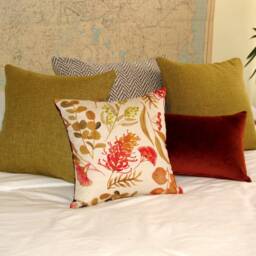 Made To Order Bush Flowers Linen/Cotton Cushion Cover With Copper Velvet Reverse, Australian Botanical - thumbnail 2
