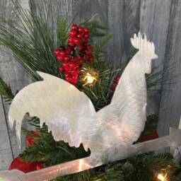 Weathervane Rooster, Christmas Tree Topper, Wreath Decoration, Holiday Wall Hanging Or Yard Art, Metal, Rustic, Farm, Key West - thumbnail 4