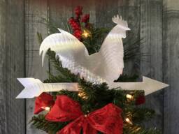 Weathervane Rooster, Christmas Tree Topper, Wreath Decoration, Holiday Wall Hanging Or Yard Art, Metal, Rustic, Farm, Key West - thumbnail 1
