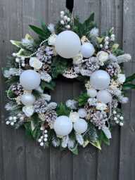 Large Handmade Christmas Door Wreath in Whites & Greens - thumbnail 1