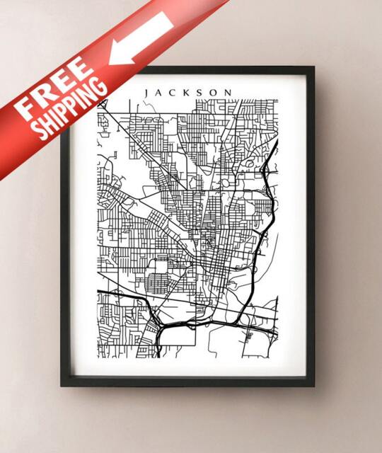Jackson Mississippi Map Art Print - Black & White Choose Your Size - image 1