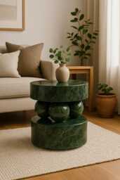 Green Marble Coffee Table, Handcrafted Natural Stone Sculptural Side Modern Minimal Accent, Teos Custom Furniture - thumbnail 1