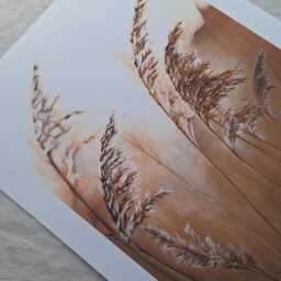 Natural Wheat Grass Print Beige Brown Landscape Art Painting - thumbnail 3