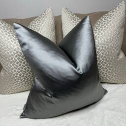 Designer Guild Duchess Satin Look Luxury Cushion Cover, Euro Pillow, Throw Elegant Graphite Steel Grey Plain - Double Sided
