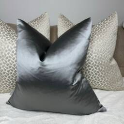 Designer Guild Duchess Satin Look Luxury Cushion Cover, Euro Pillow, Throw Elegant Graphite Steel Grey Plain - Double Sided - thumbnail 4