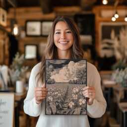 Cotton Field Wall Art - Farmland Inspired Engraved Wood Lithograph Illustration, Large Art, Country Living Alabama Scene Painting - thumbnail 2