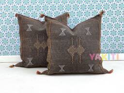 Yakiti-Brown Square Moroccan Pillows 20x20, Aka Cactus Silk Pillow, Decorative Pillows, Sabra Pillows, Decor Designer Cactus Silk - thumbnail 1
