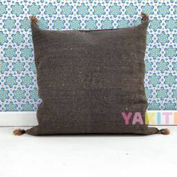 Yakiti-Brown Square Moroccan Pillows 20x20, Aka Cactus Silk Pillow, Decorative Pillows, Sabra Pillows, Decor Designer Cactus Silk - thumbnail 3
