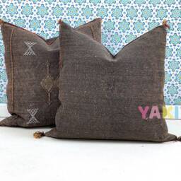 Yakiti-Brown Square Moroccan Pillows 20x20, Aka Cactus Silk Pillow, Decorative Pillows, Sabra Pillows, Decor Designer Cactus Silk - thumbnail 2