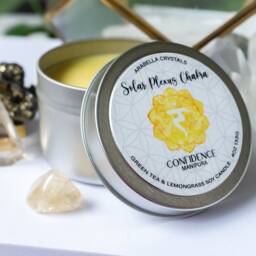 Solar Plexus Chakra Candle Tin Green Tea & Lemongrass Scent, Citrine Crystal - thumbnail 3