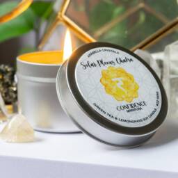 Solar Plexus Chakra Candle Tin Green Tea & Lemongrass Scent, Citrine Crystal - thumbnail 2