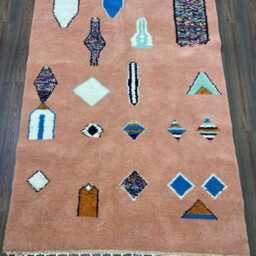 Pink Moroccan Rug Hand-Knotted Wool Azilal Berber Rug - thumbnail 3