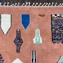 Pink Moroccan Rug Hand-Knotted Wool Azilal Berber Rug - thumbnail 4